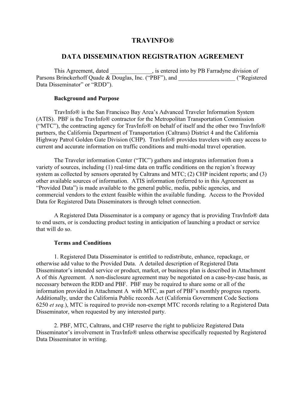 Data Dissemination Registration Agreement