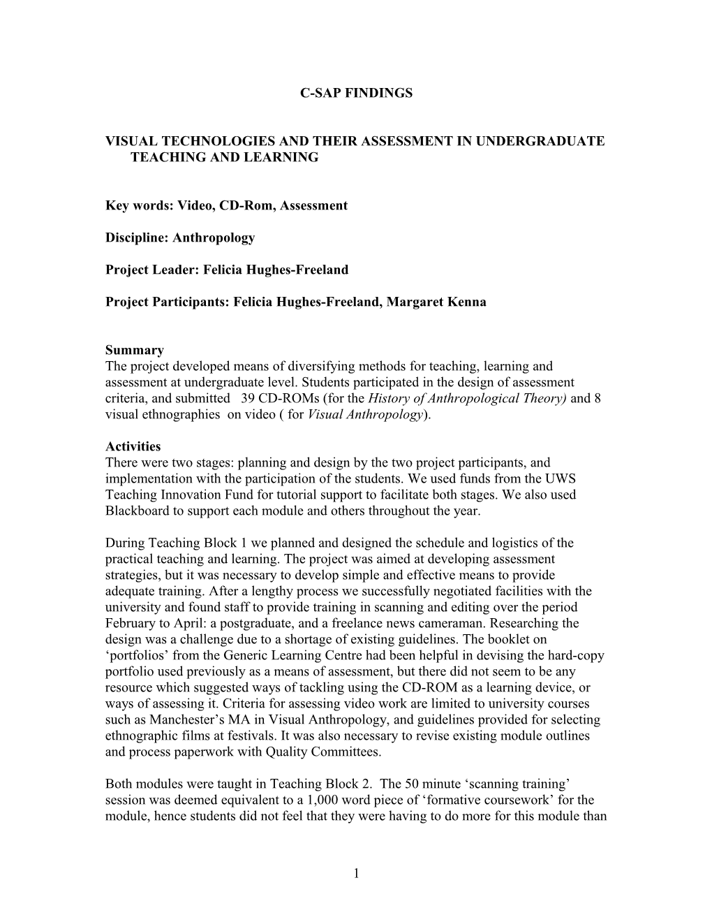 Visual Technologies and Their Assessment in Undergraduate Teaching and Learning