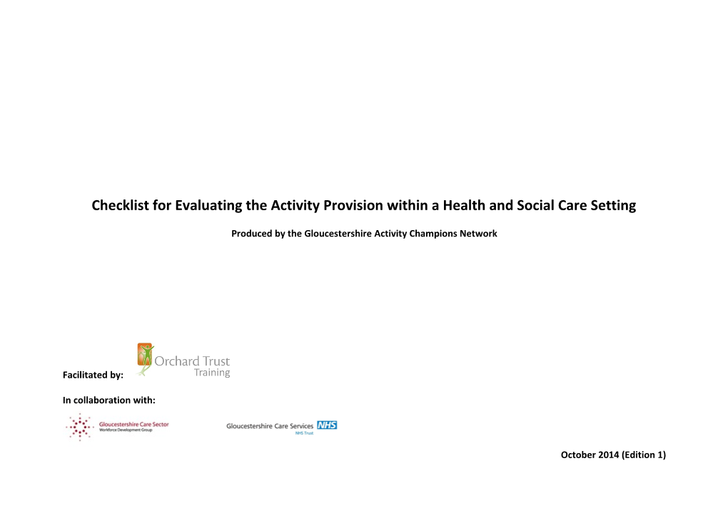 Checklist for Evaluating the Activity Provision Within a Health and Social Care Setting