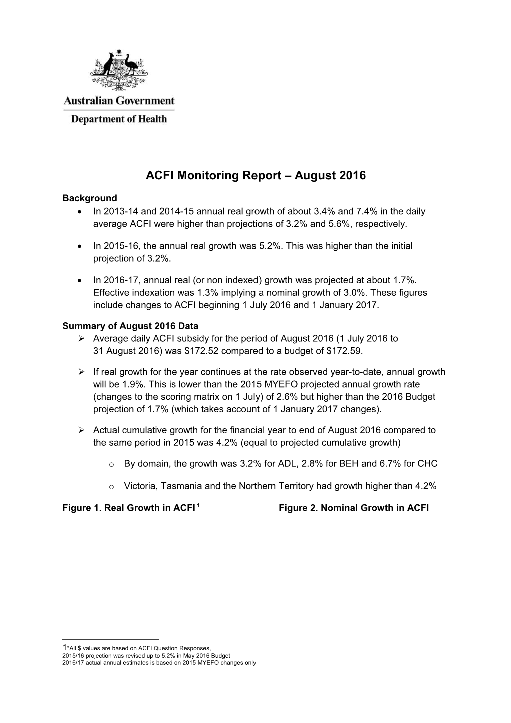 ACFI Monitoring Report August 2016