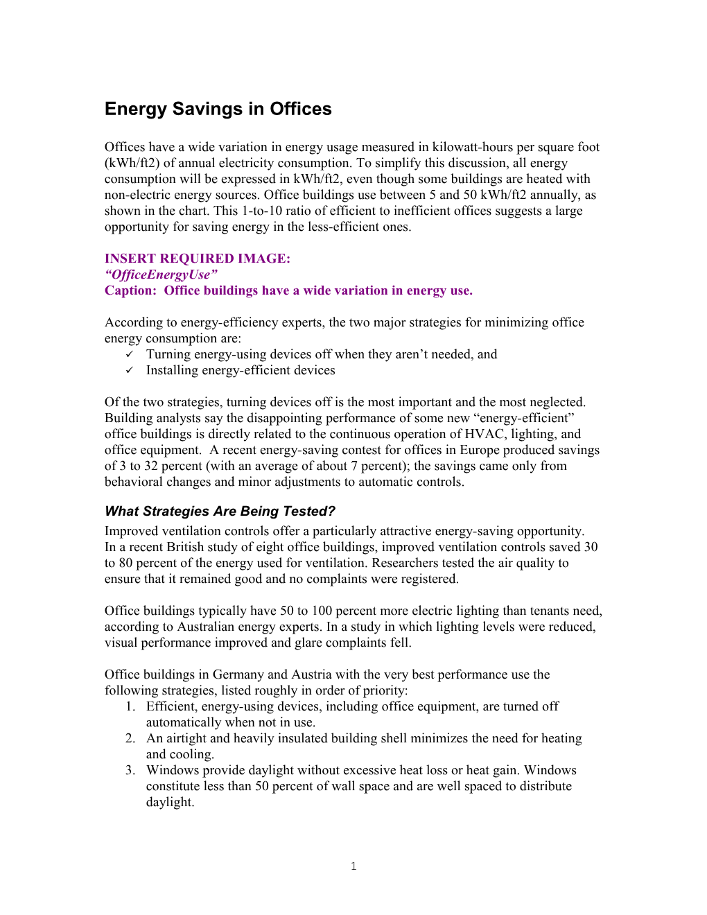 Energy Savings in Offices