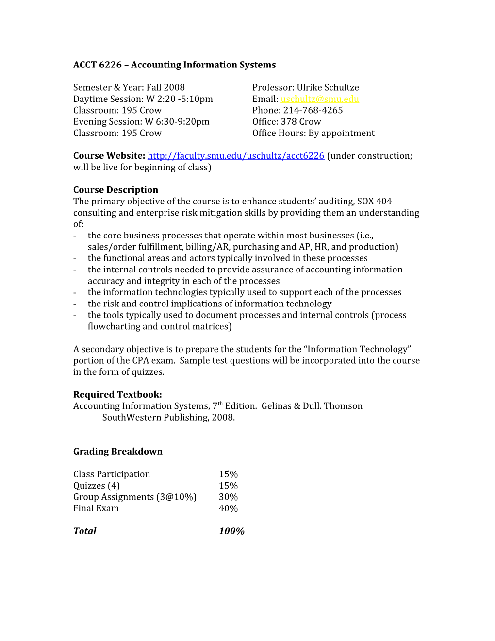 ACCT 6226 Accounting Information Systems