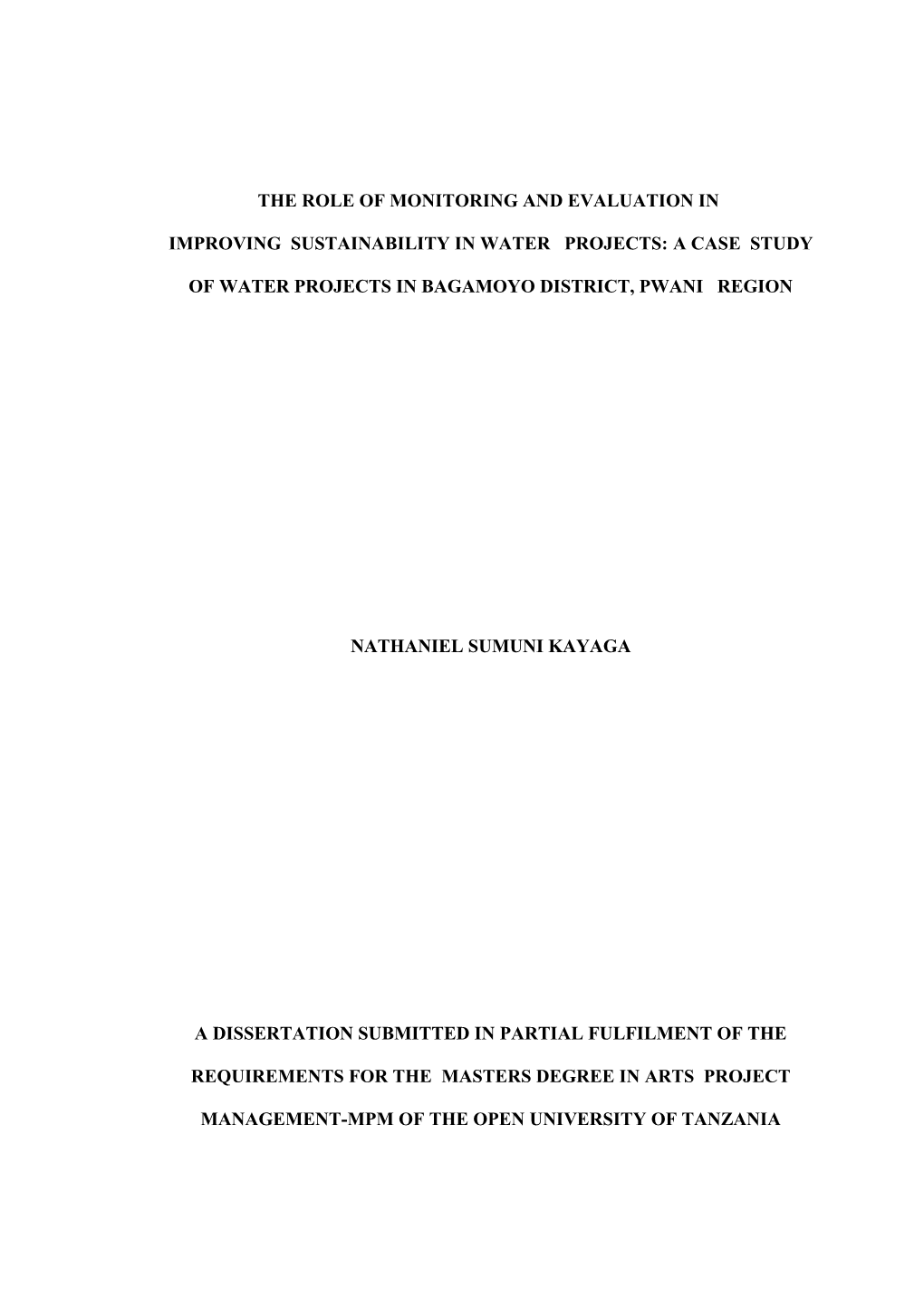 The Role of Monitoring and Evaluation In