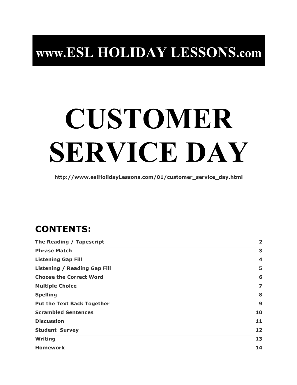 Holiday Lessons - Customer Service Day