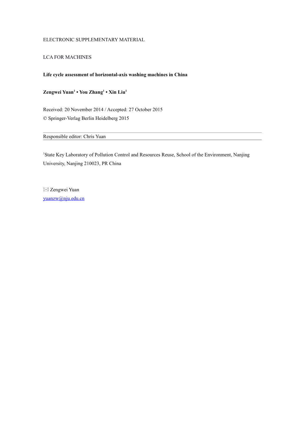 Life Cycle Assessment of Horizontal-Axis Washing Machines in China