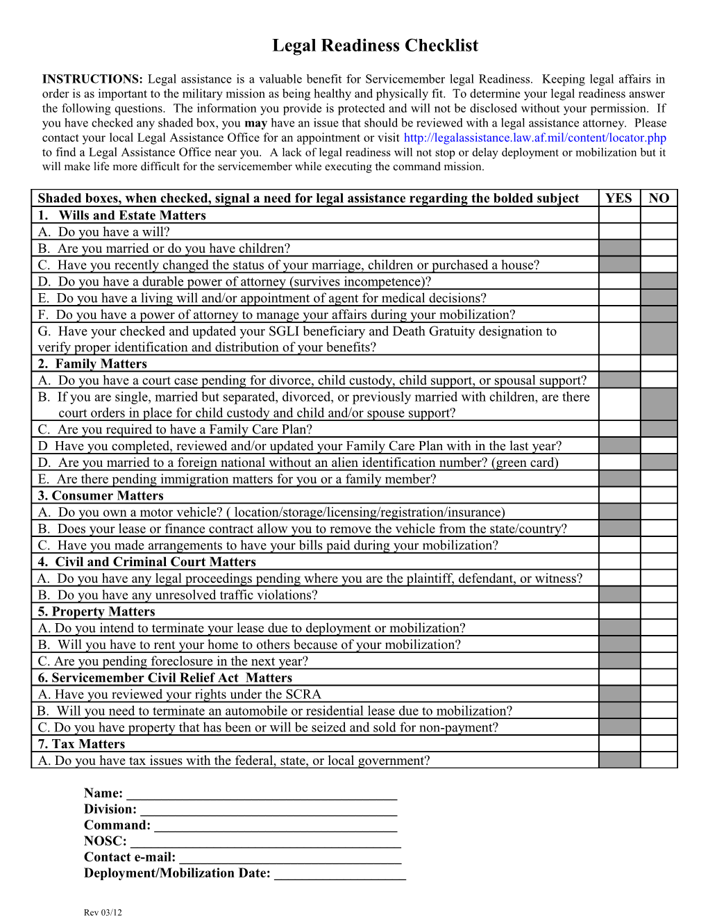 Legal Assistance Check-In Questionnaire