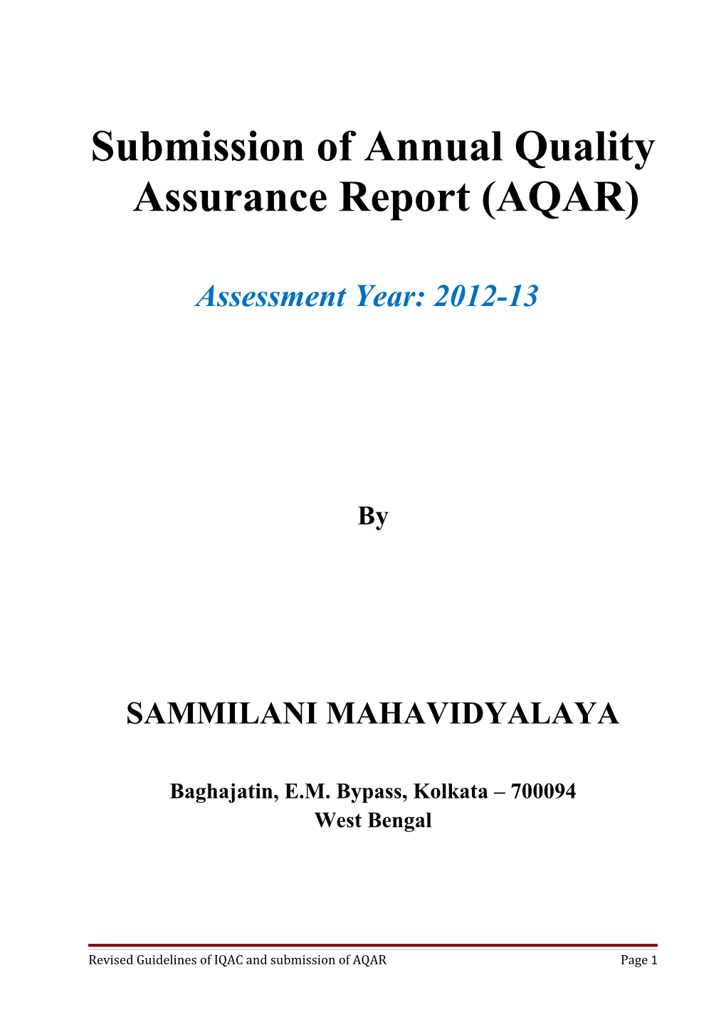 Submission of Annual Quality Assurance Report (AQAR)