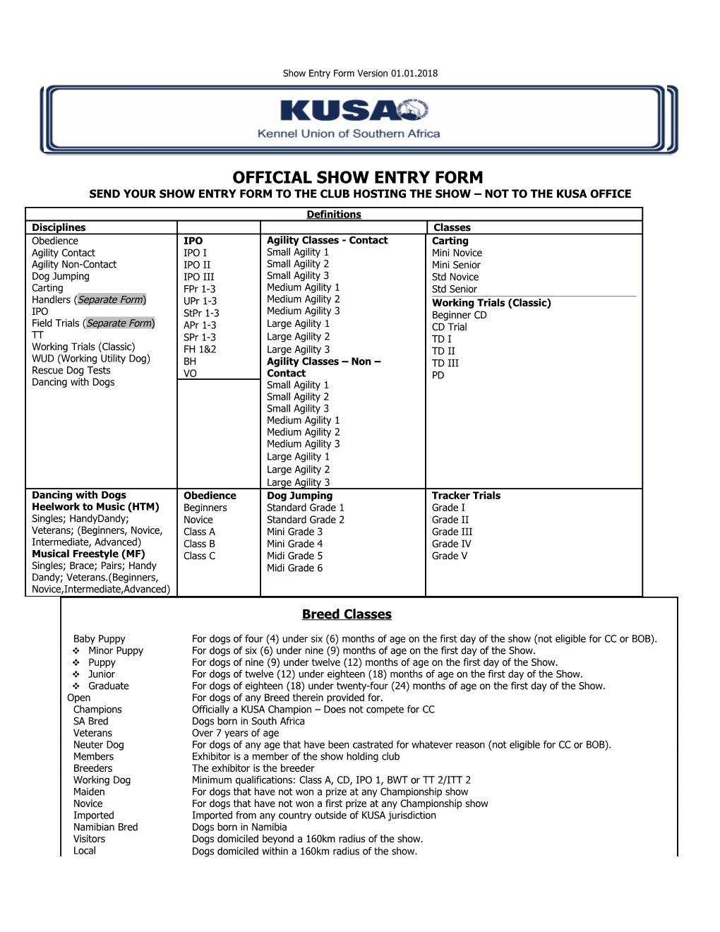 Official Show Entry Form