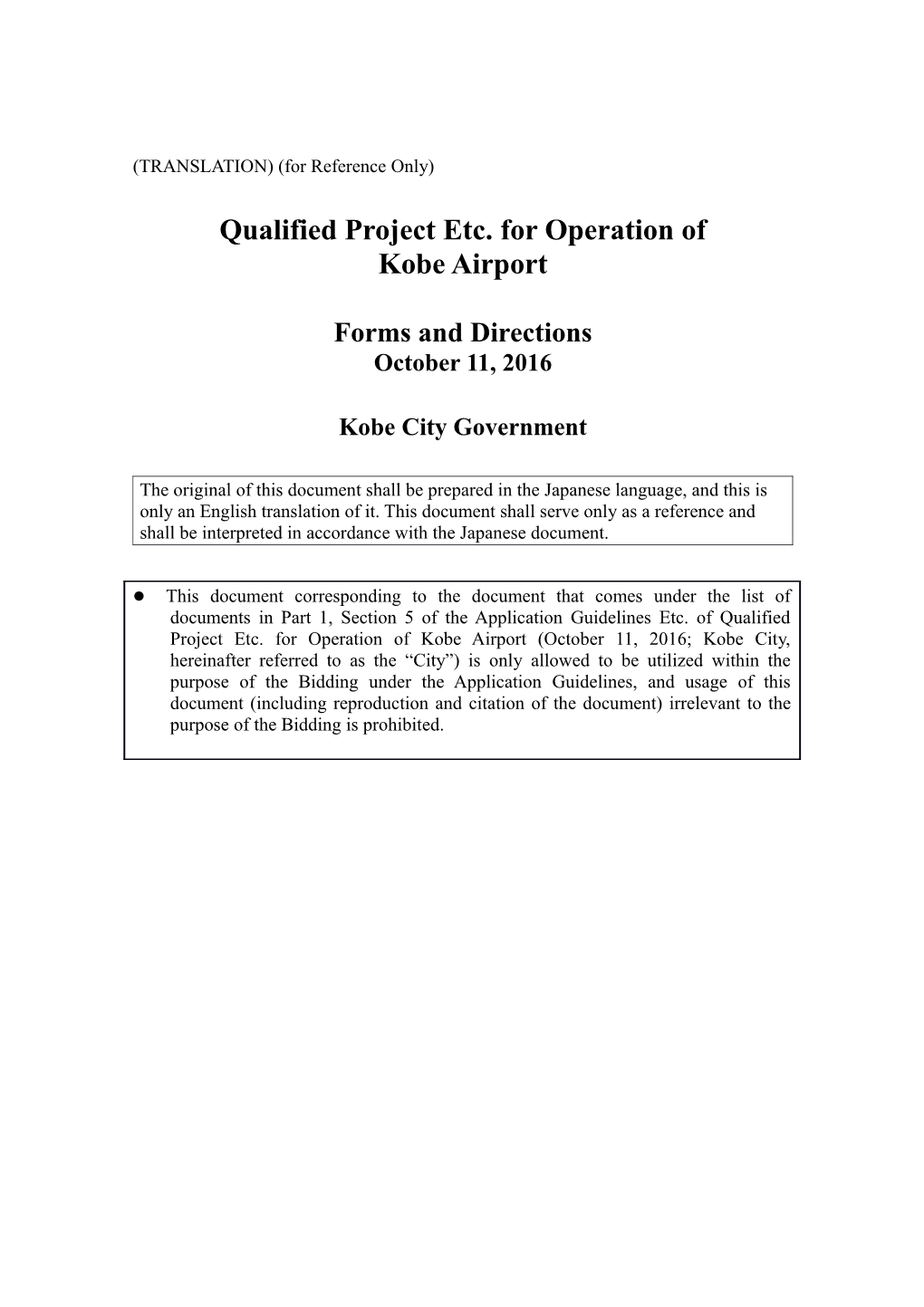 Qualified Project Etc. for Operationof