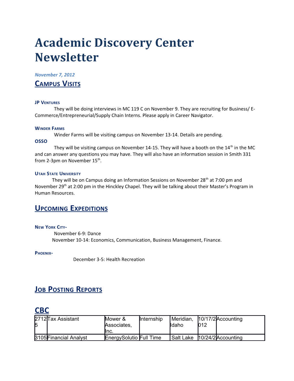 Academic Discovery Center Newsletter