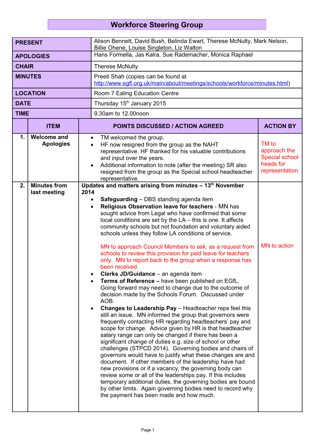 Workforce Steering Group