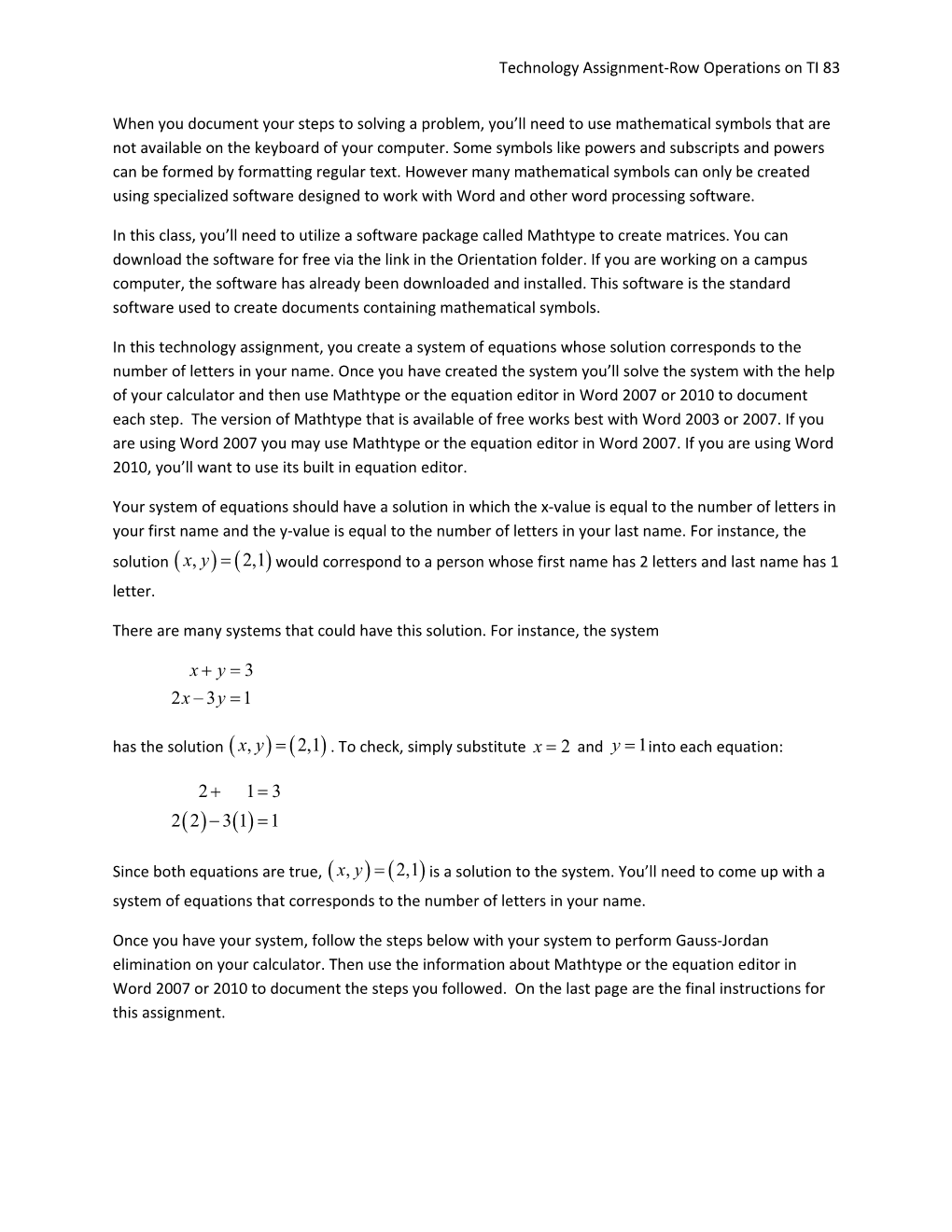 Technology Assignment-Row Operations on TI 83