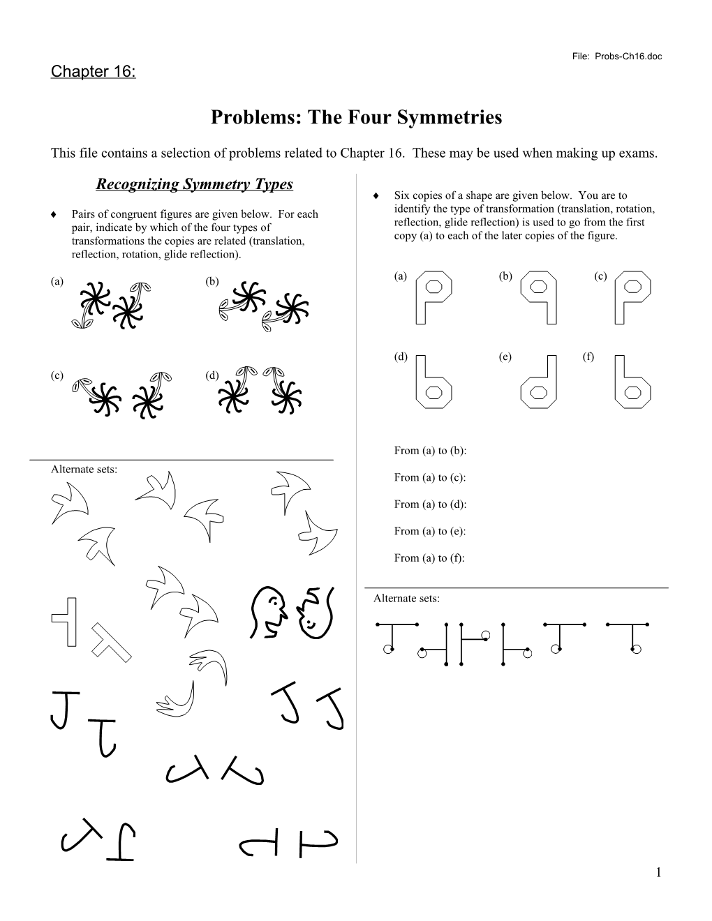 Problems: the Four Symmetries
