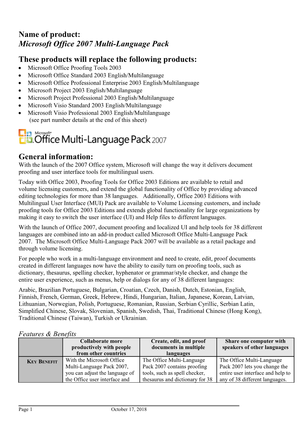 Microsoft Office 2007 Multi-Language Pack