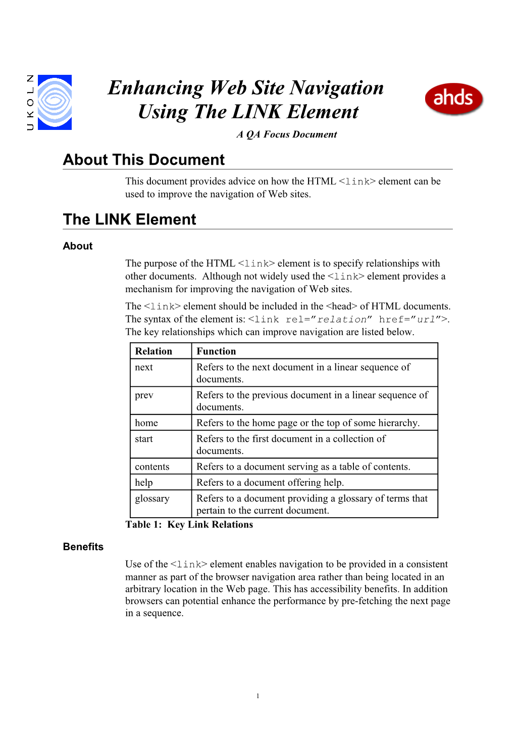 Enhancing Web Site Navigation Using the LINK Element