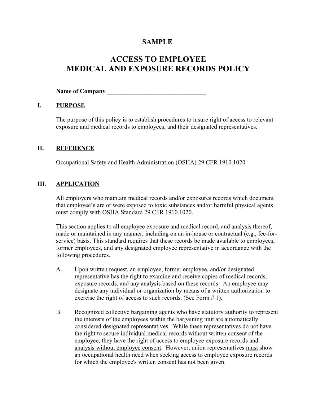 Medical and Exposure Records Policy