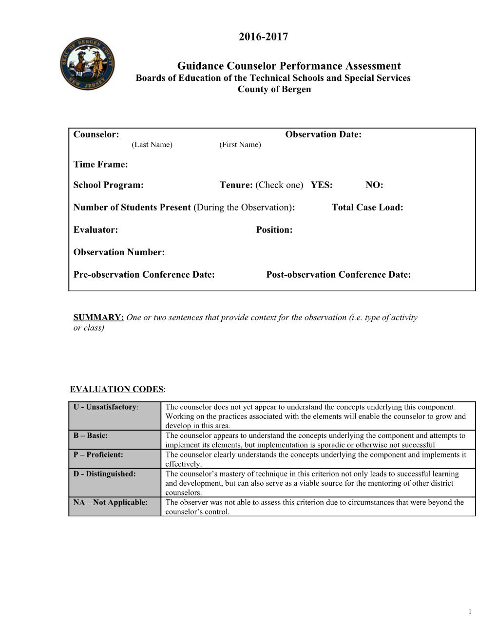 Guidance Counselor Performance Assessment