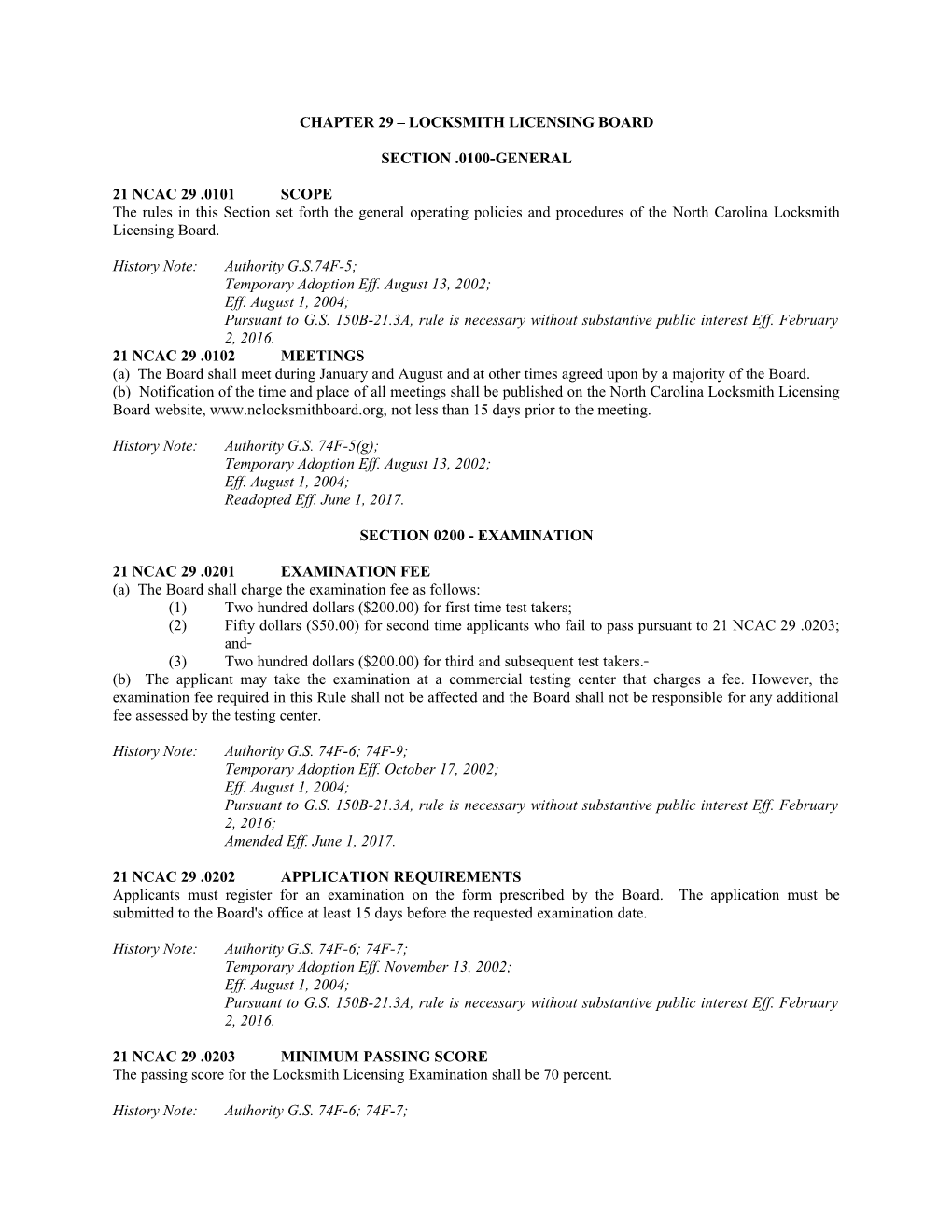 Chapter 29 Locksmith Licensing Board