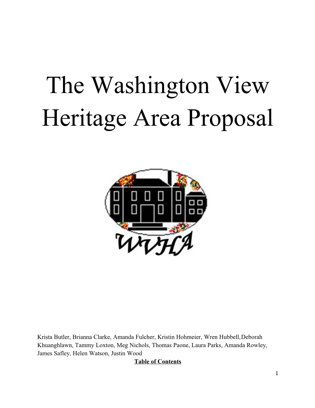 The Washington View Heritage Area Proposal