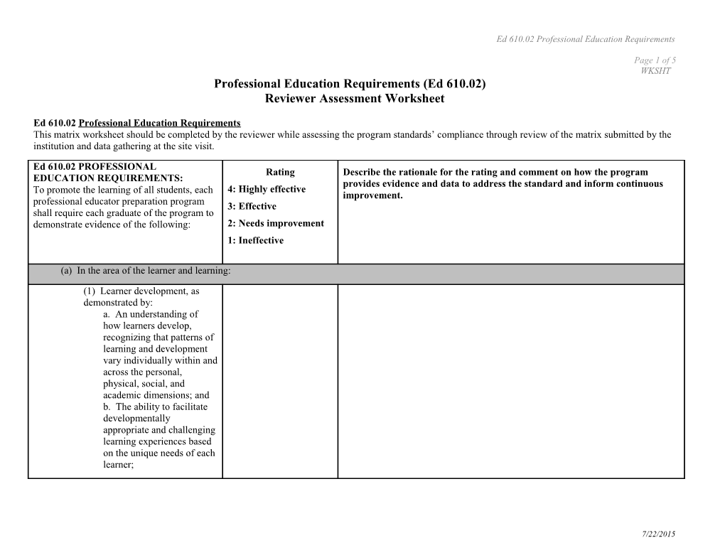 Professional Education (Ed 610