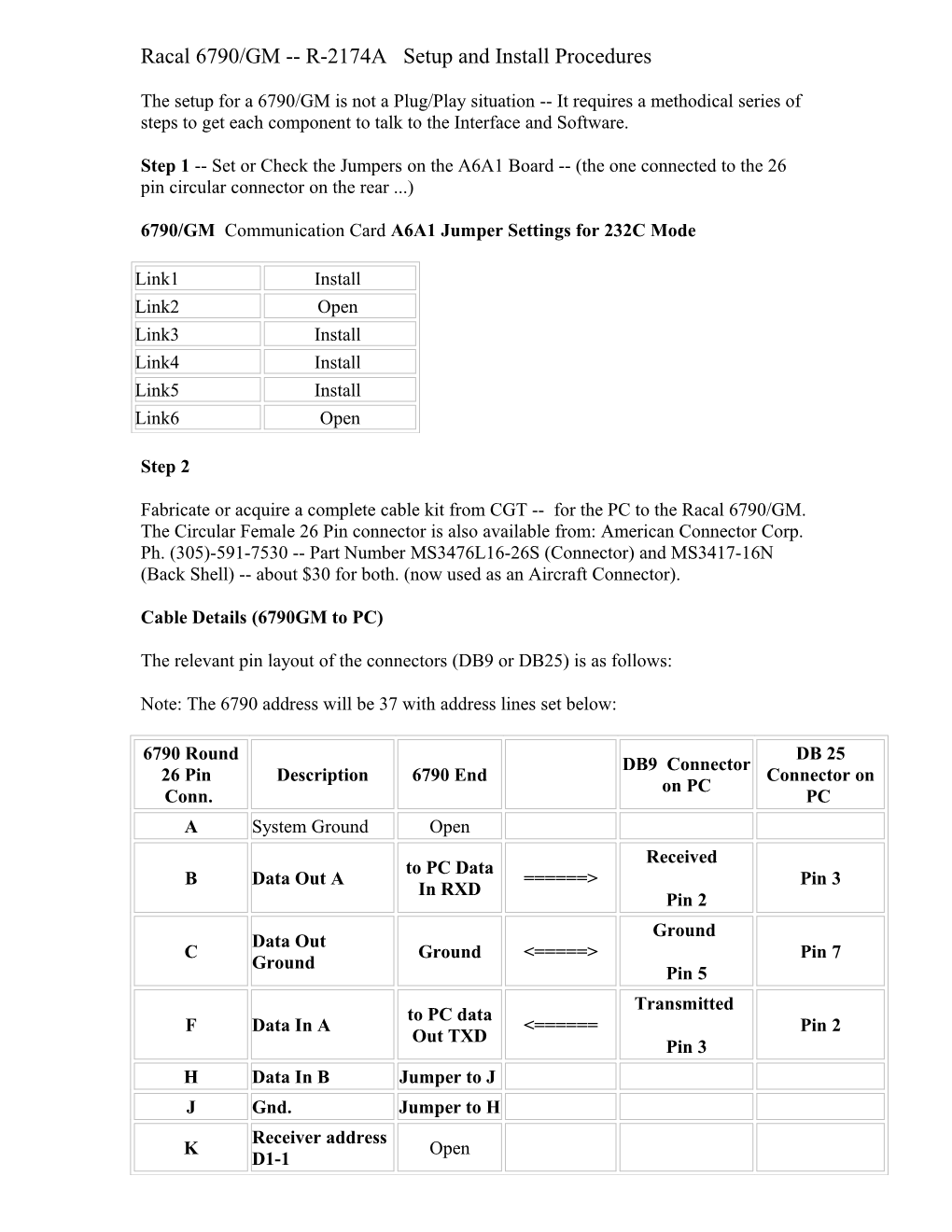 Racal 6790/GM R-2174A Setup and Install Procedures