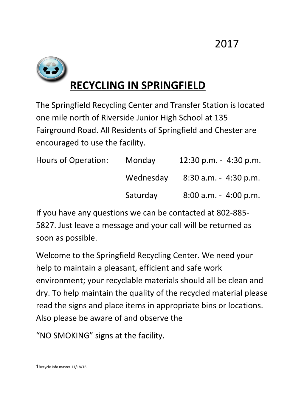 2017 Recycling in Springfield