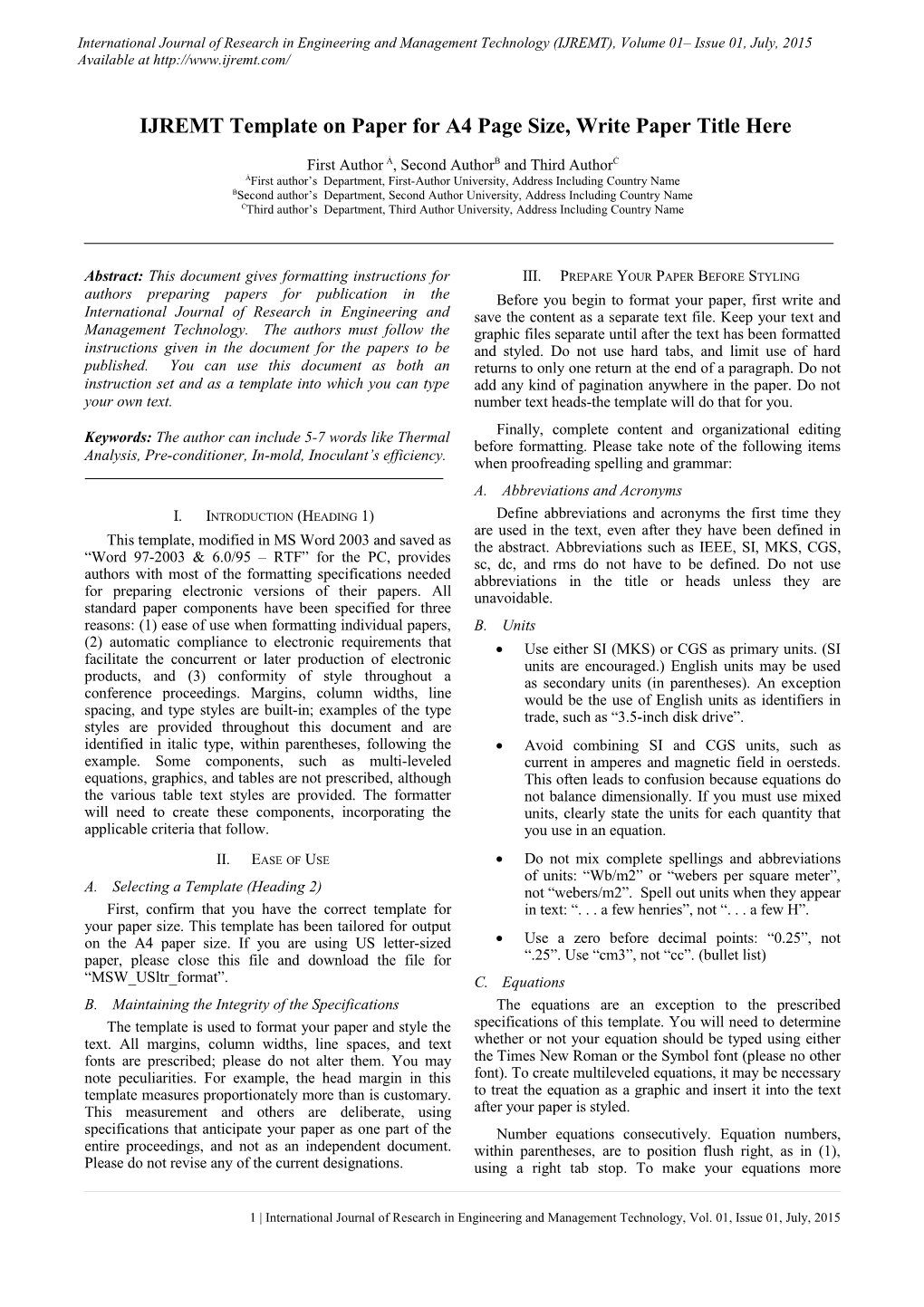 IJREMT Template on Paper for A4 Page Size, Write Paper Title Here