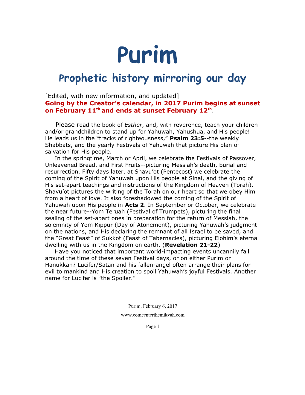 Prophetic History Mirroringour Day