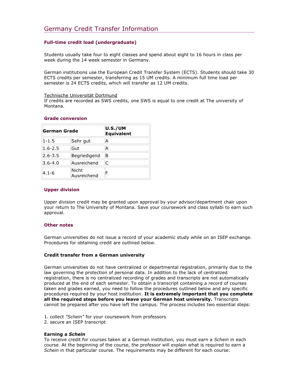 Germany Credit Transfer Information