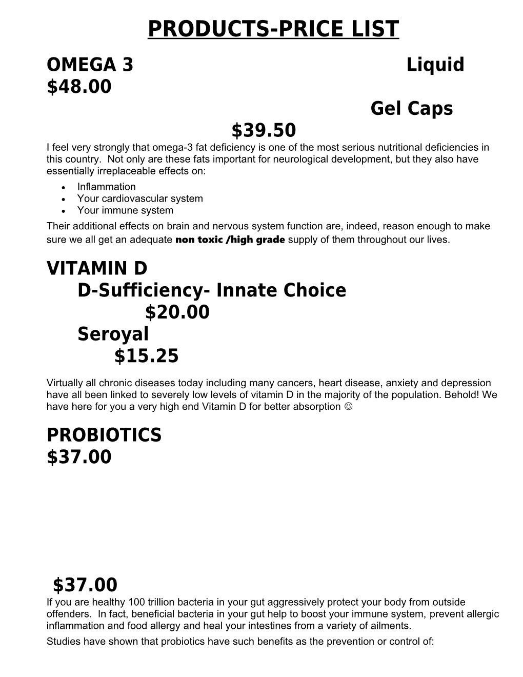 Products-Price List