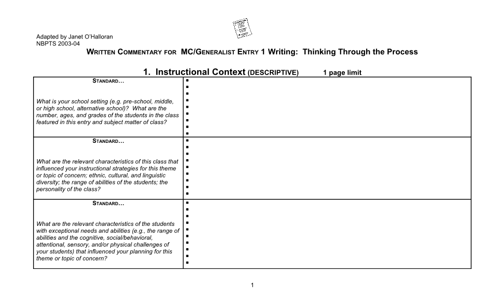 Guideline for MC/Generalist Portfolio 1