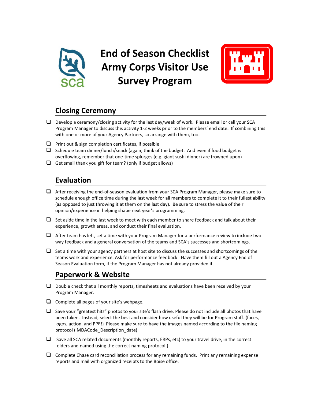 End of Season Checklist