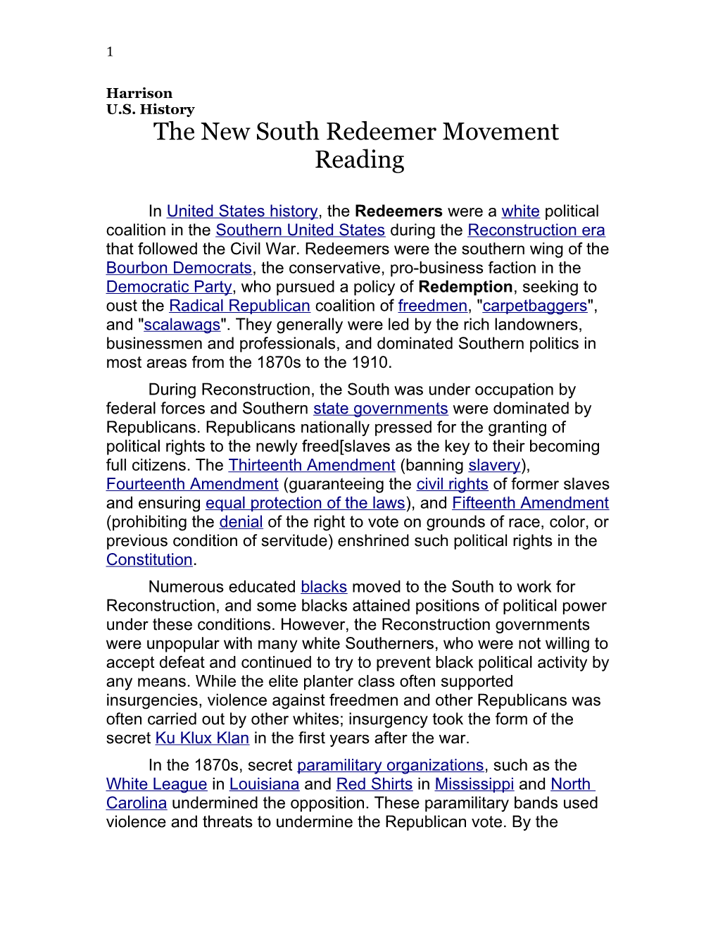 The New South Redeemer Movement