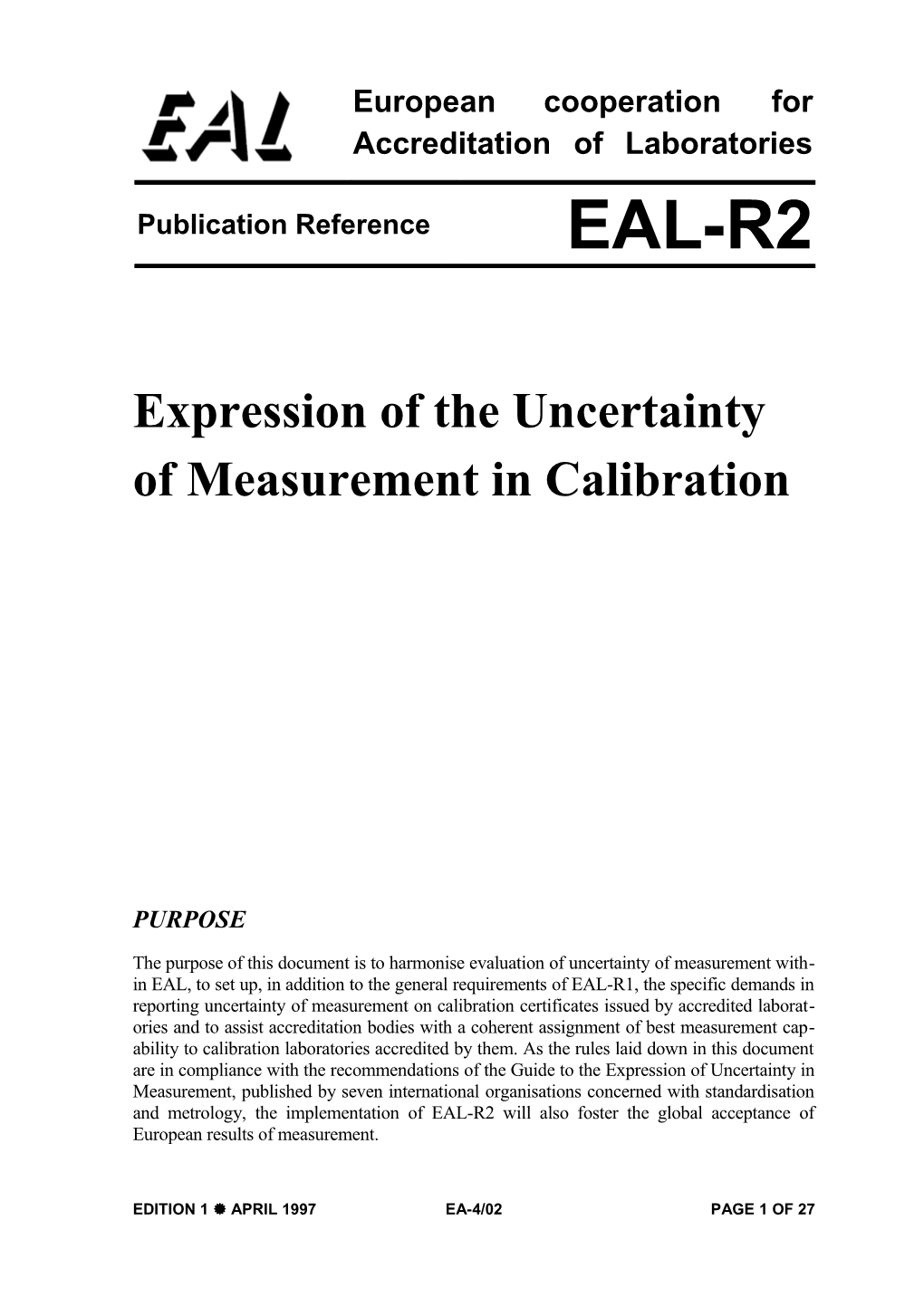 Guidelines for the Expression of the Uncertainty of Measurement