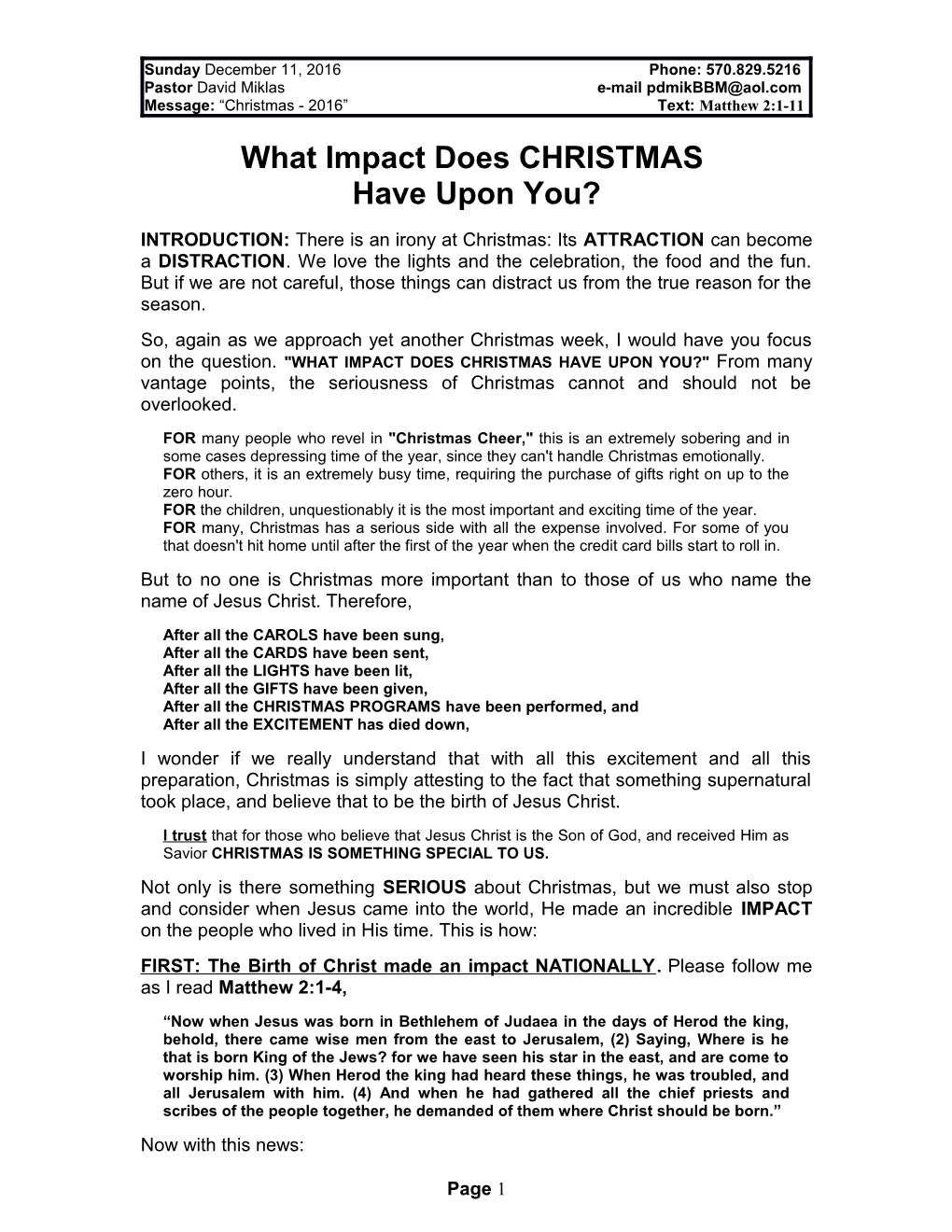 What Impact Does CHRISTMAS Have Upon You?