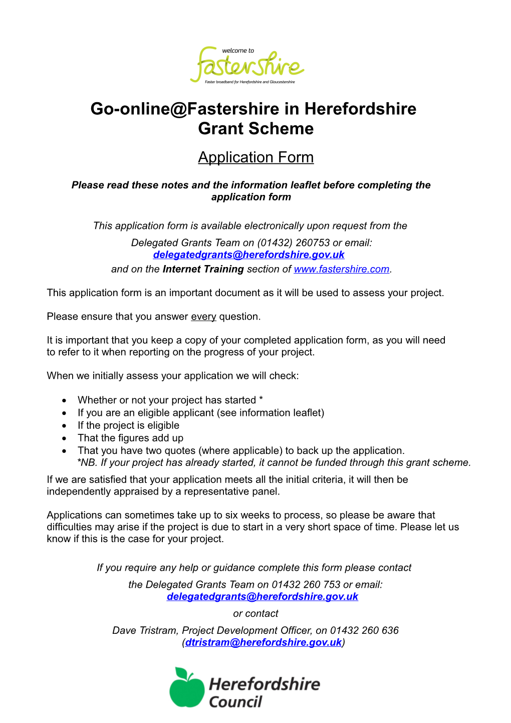 Fastershire Grant Application Form