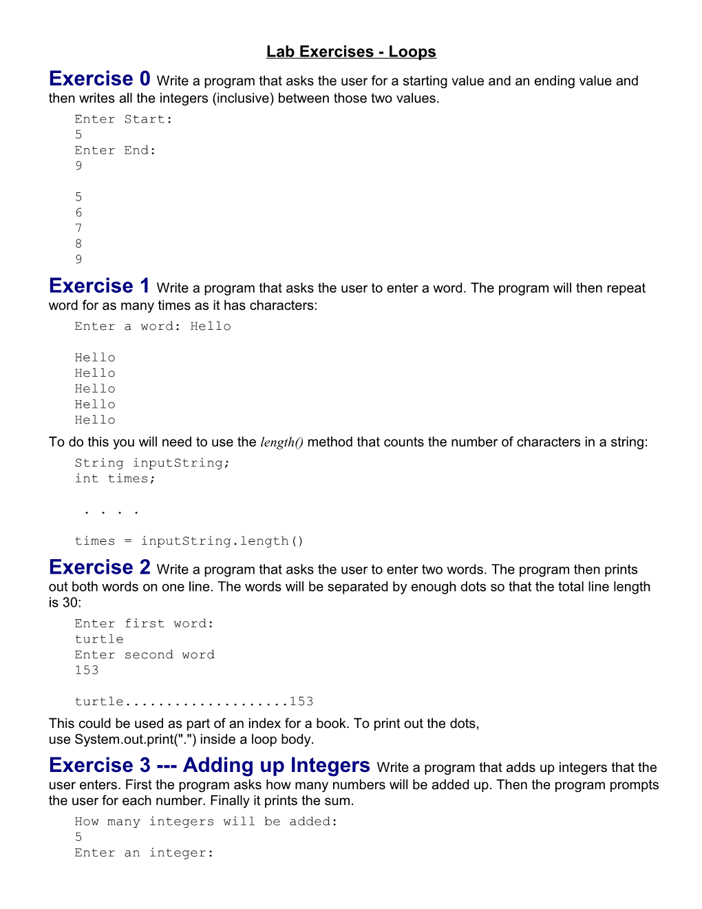 Lab Exercises - Loops