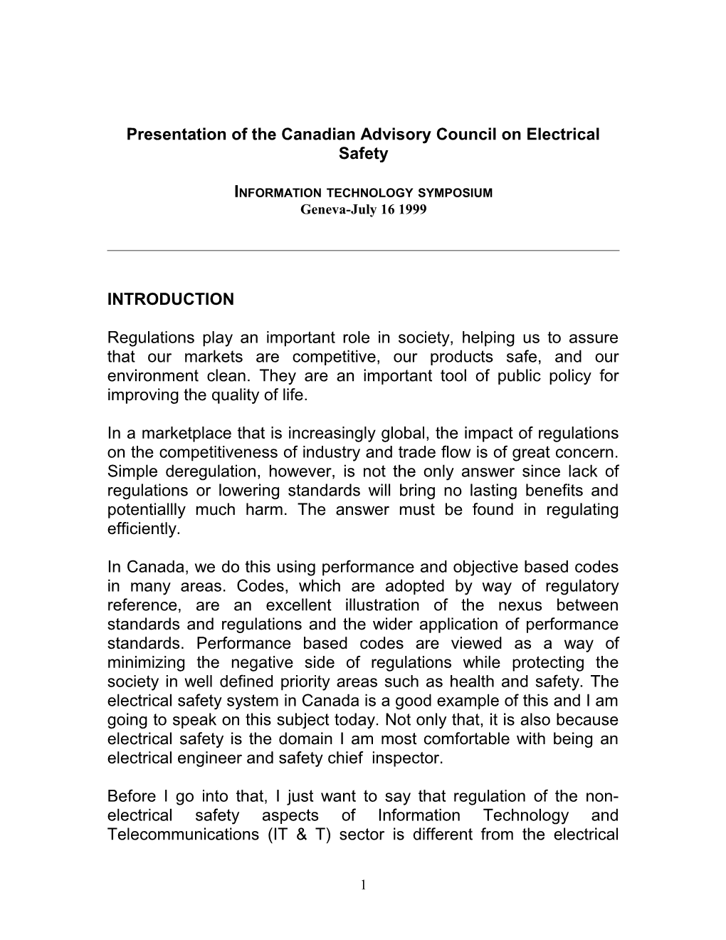 Presentation of the Canadian Advisory Council on Electrical Safety