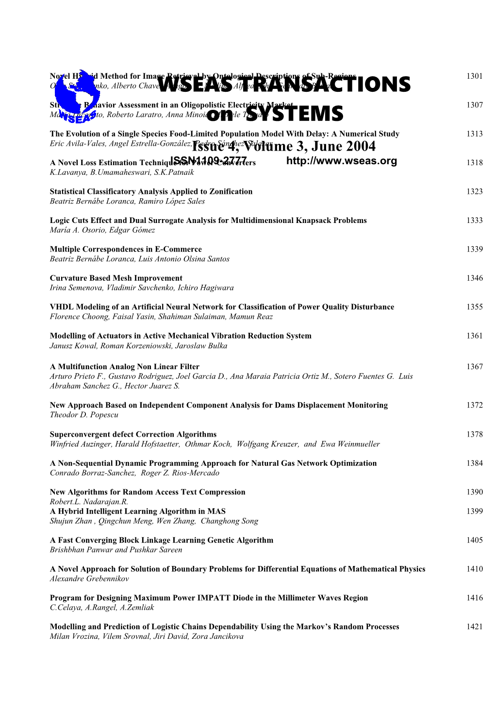 WSEAS Trans. on SYSTEMS, June 2004