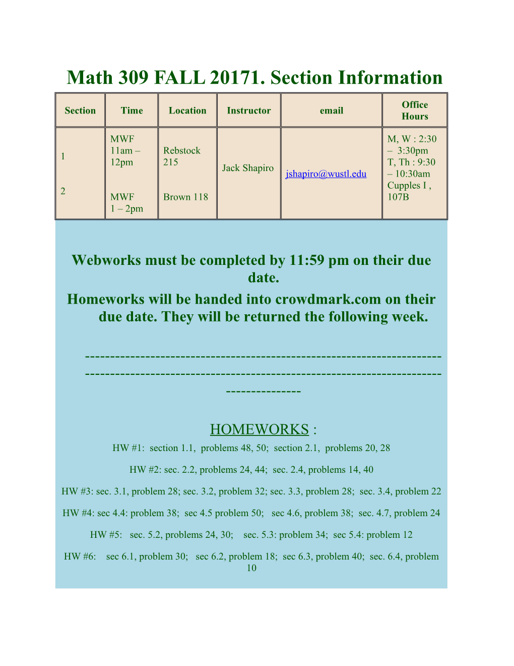 Math 309 FALL 20171. Section Information