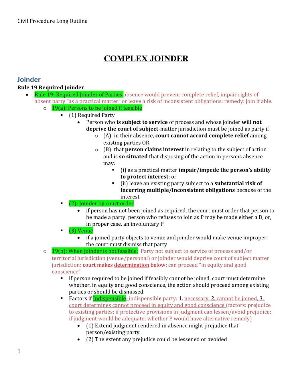 Civil Procedure Long Outline