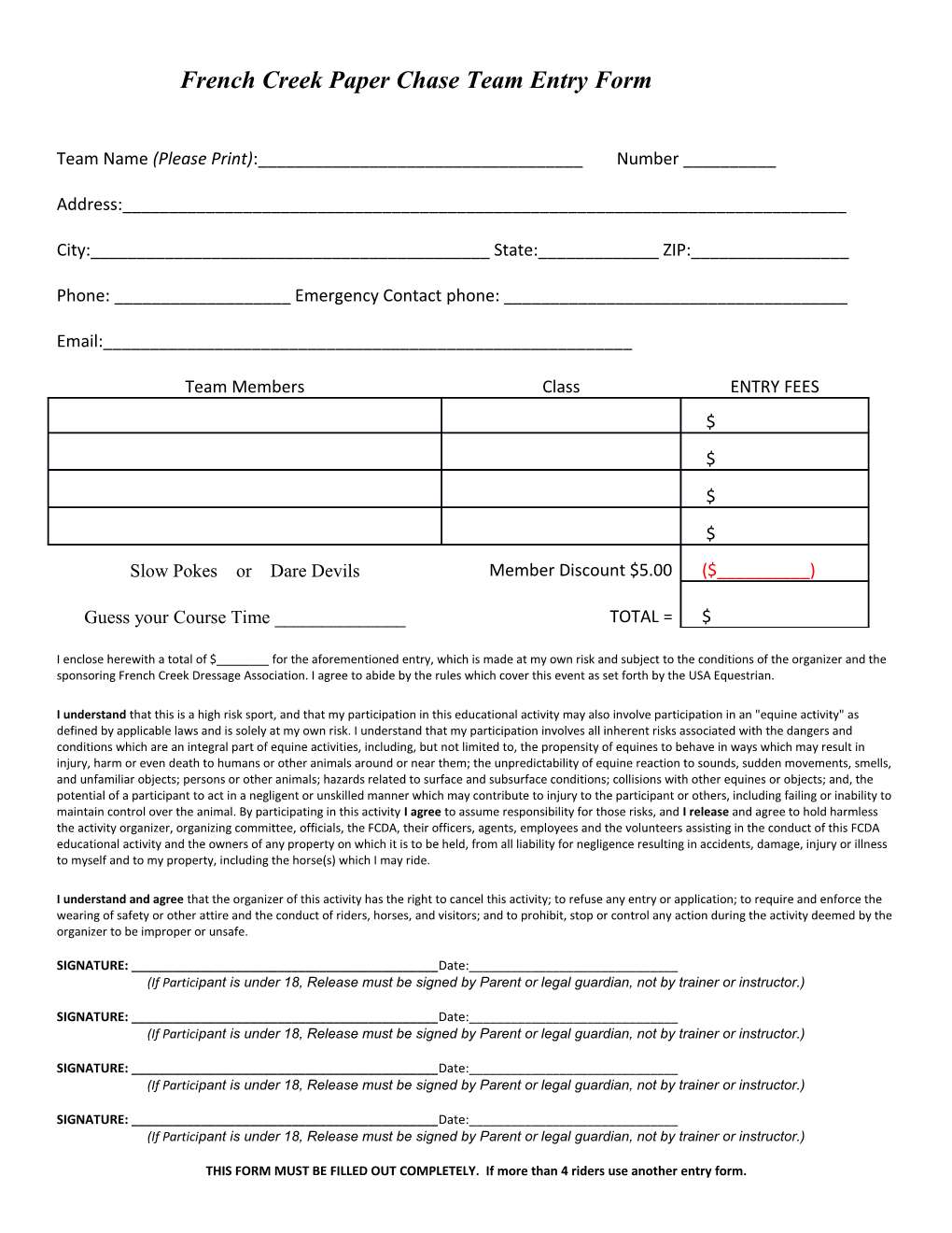 Oley Valley Cta Competition Entry Form