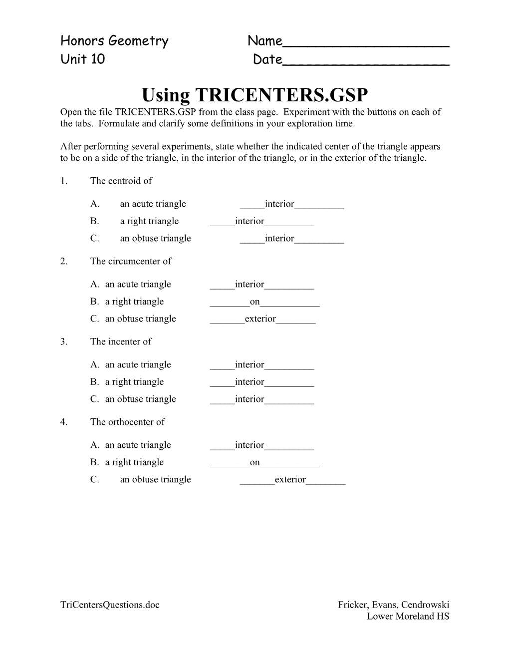 Using TRICENTERS.GSP