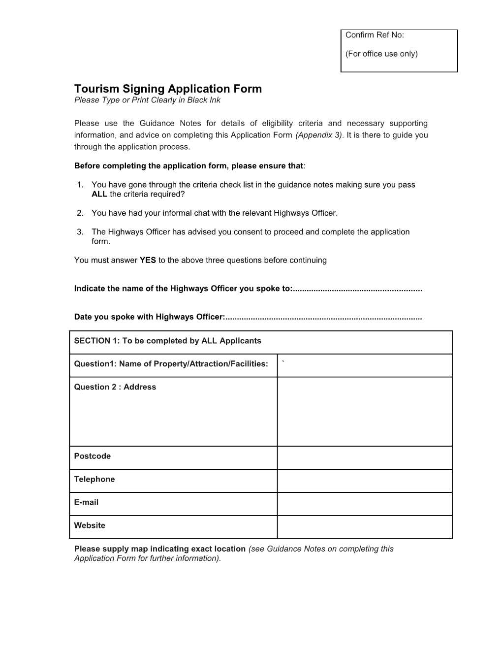 Tourism Signing Application Form
