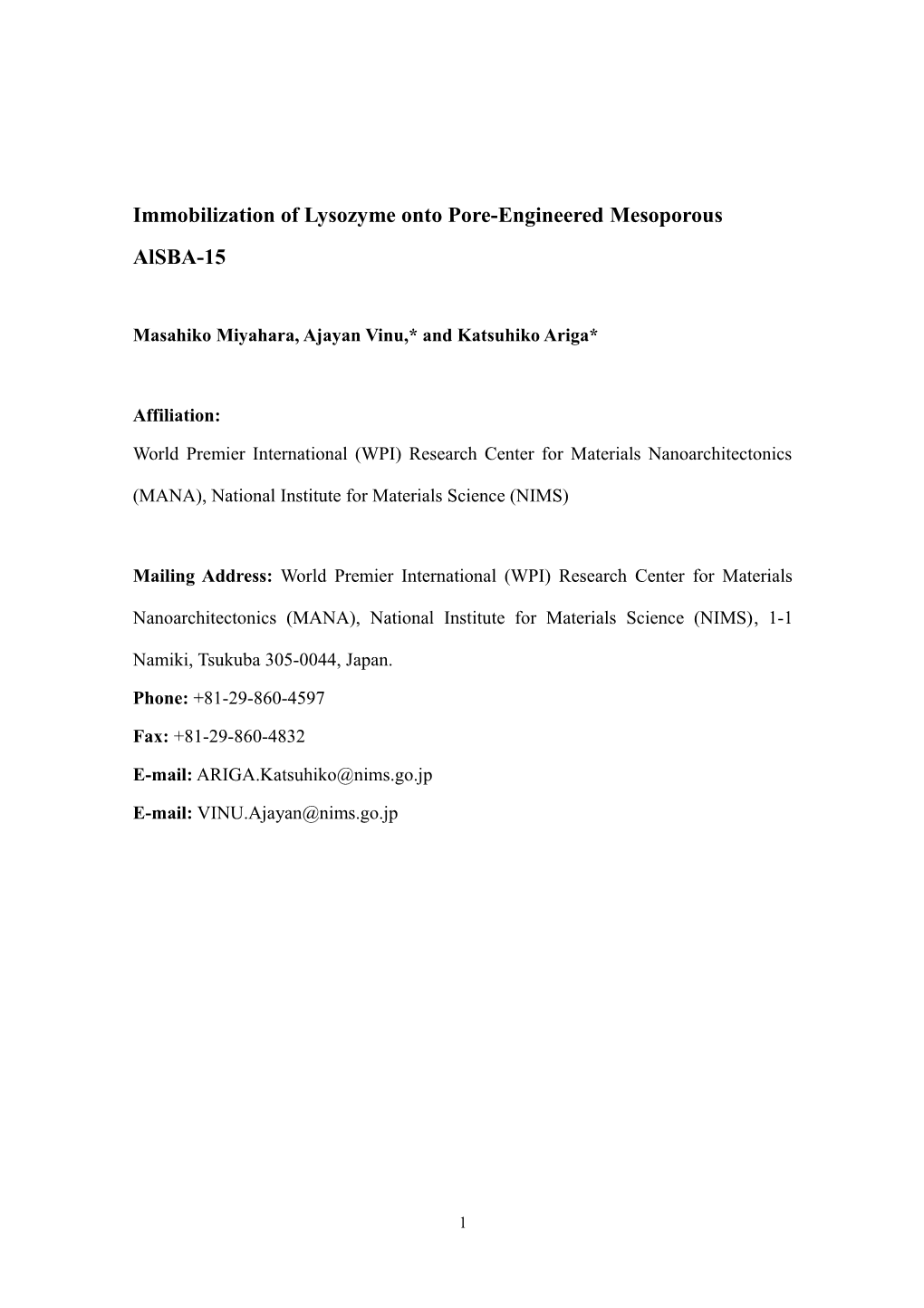 Immobilization of Lysozyme Onto Pore-Engineered Mesoporous Alsba-15