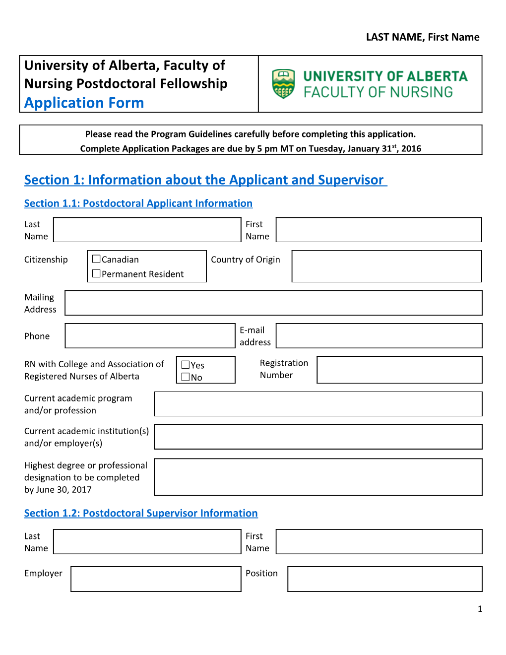Section 1: Information About the Applicant and Supervisor