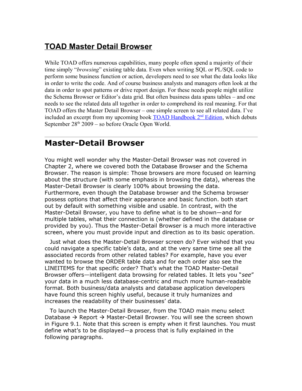 TOAD Master Detail Browser