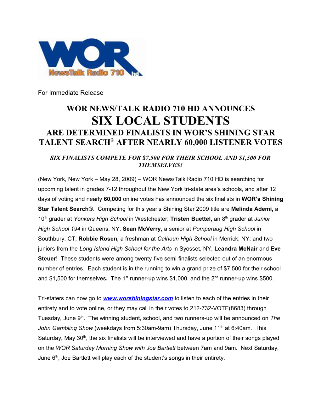 Wor News/Talk Radio 710 Hd Announces