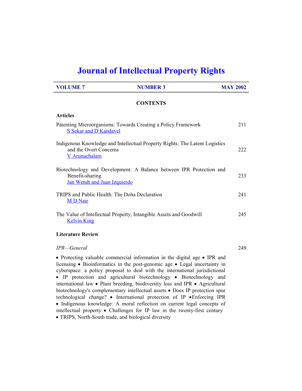 Journal of Intellectual Property Rights