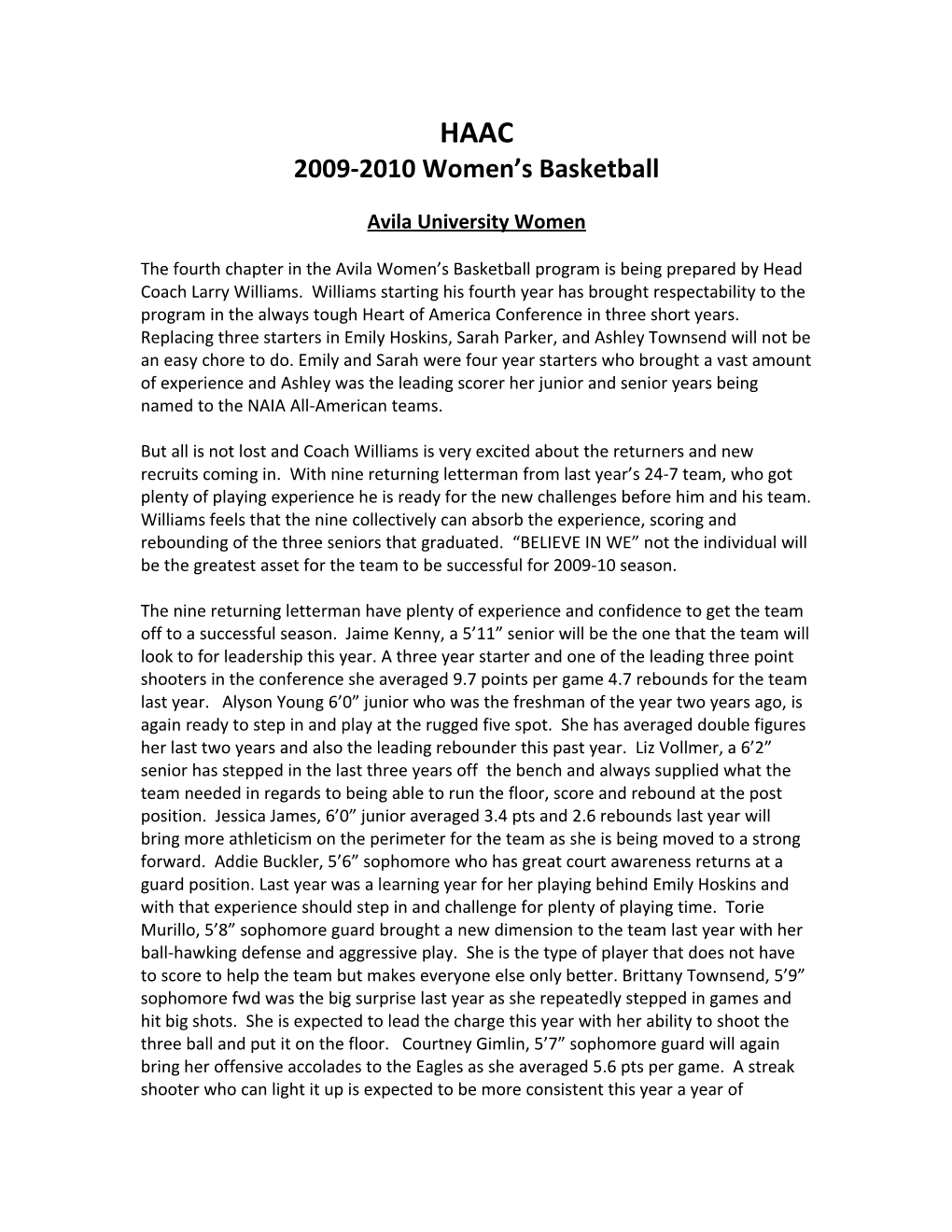 2009-2010 Women S Basketball